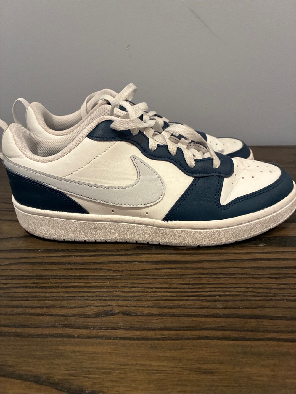 Nike Dunk White and Navy Low-Top Sneakers